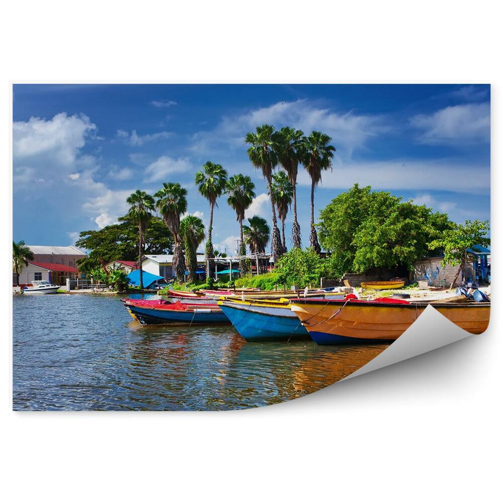 Okleina na ścianę Jamajka łodzie brzeg palmy miasteczko
