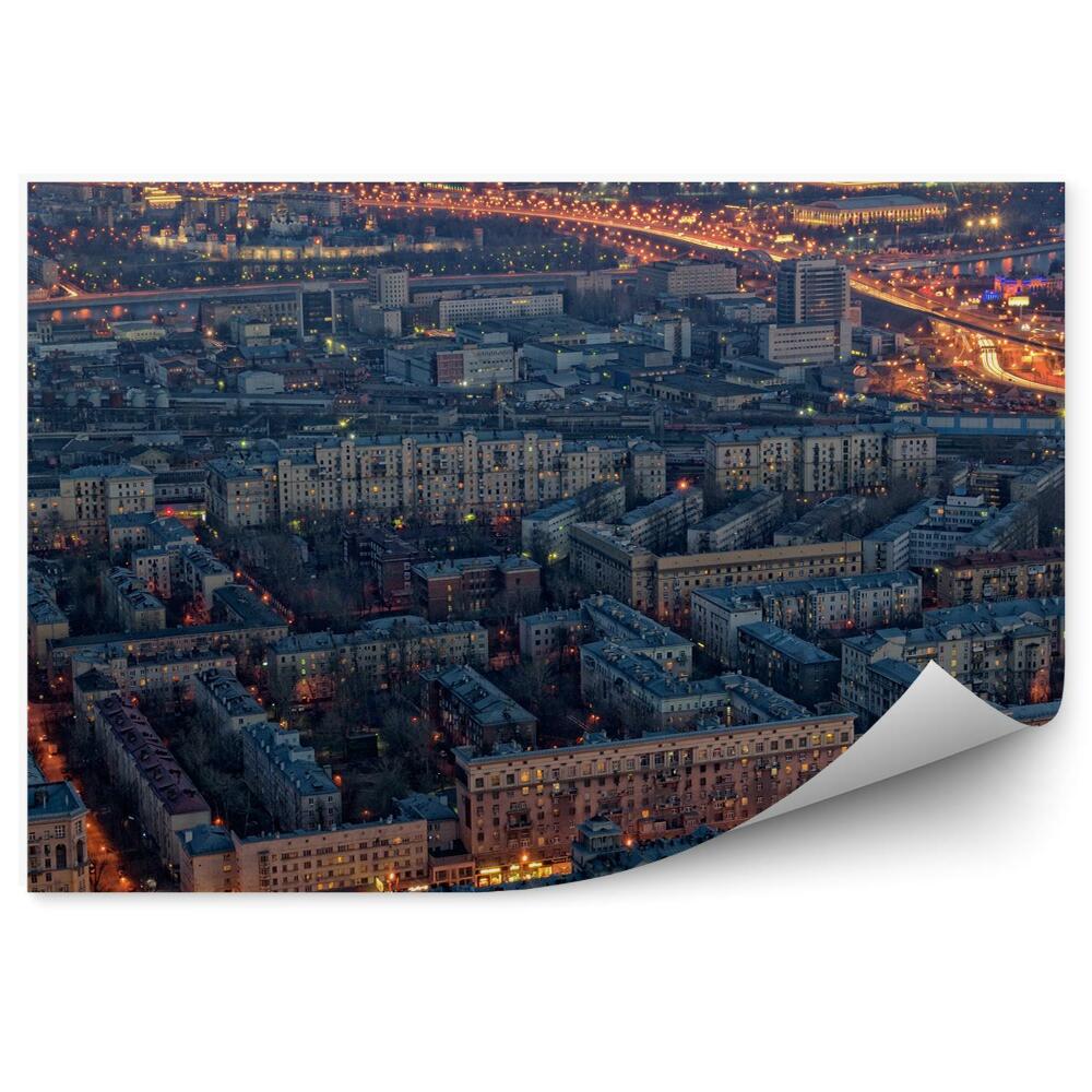 Fototapeta panorama miasta droga światła Moskwa rzeka