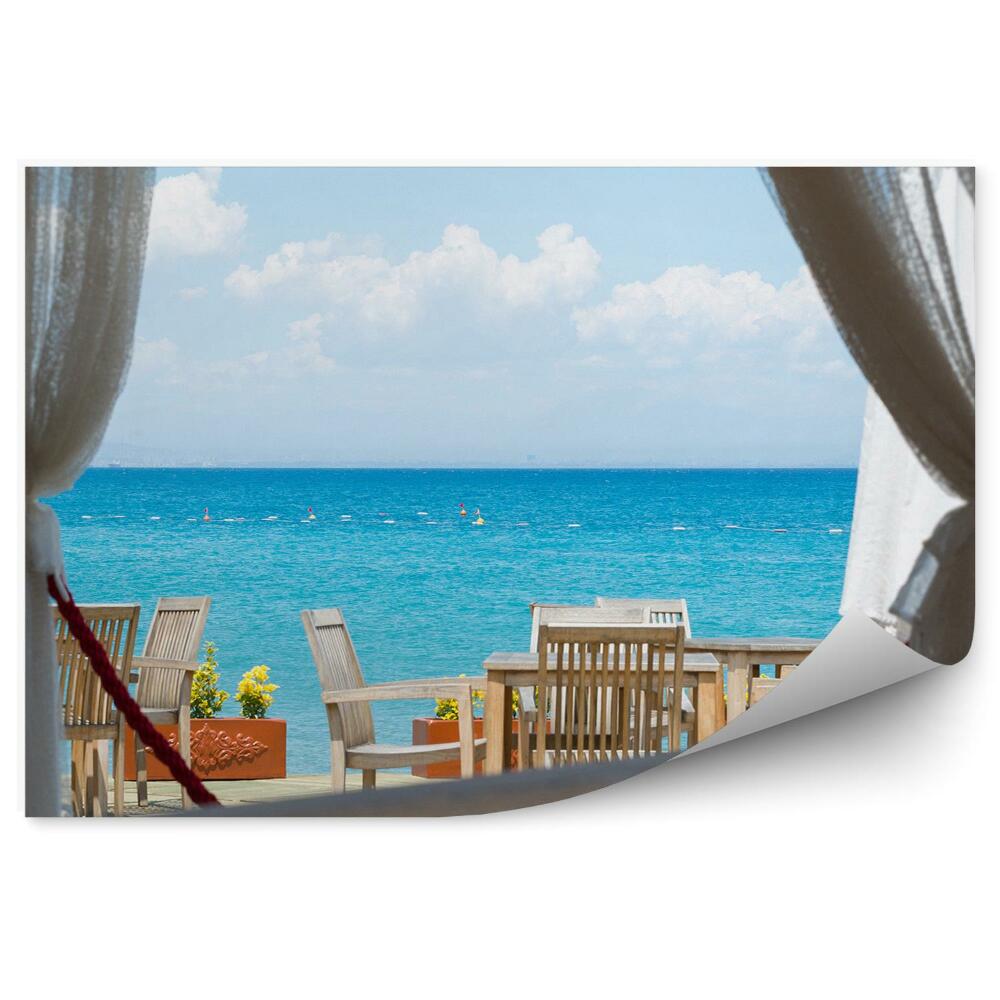 Fototapeta na ścianę Widok na morze z okna kawiarni błękit