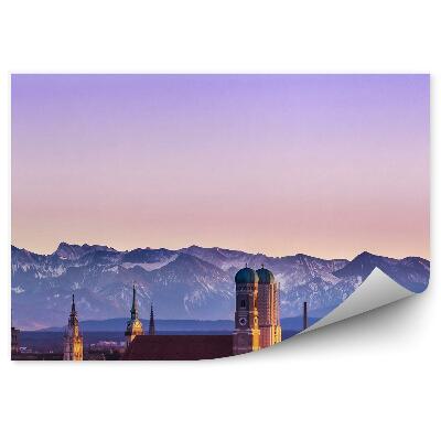 Okleina na ścianę Alpy bawarskie monachium zima śnieg zachód słońca