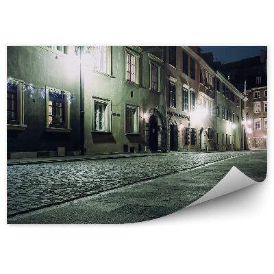Okleina na ścianę stara uliczka Warszawa noc