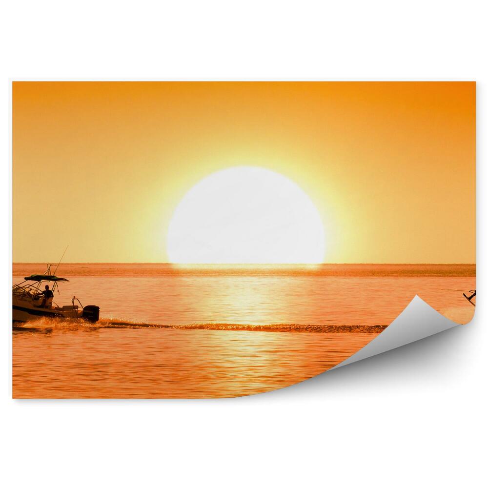 Fototapeta Ocean zachód słońca łodzie wakeboard