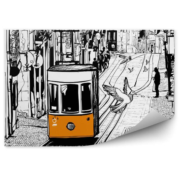 Fototapeta Tramwaje w lizbonie w pobliżu placu chiado