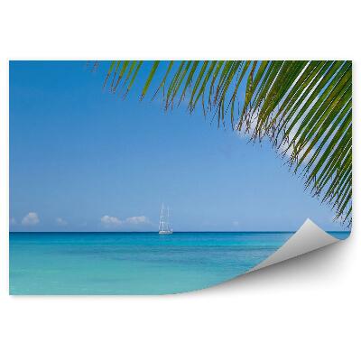 Okleina ścienna Ocean morze jacht liść palmy niebo chmury tropik