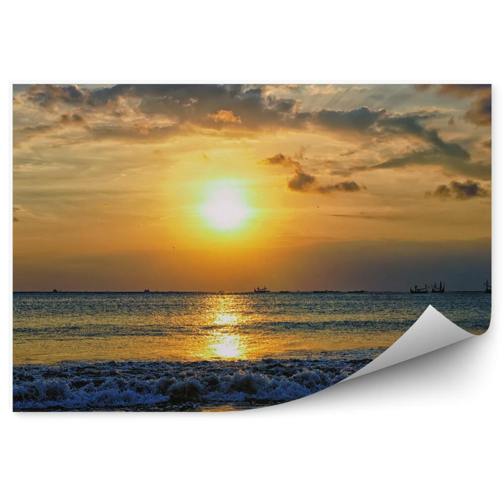Okleina ścienna Horyzont łodzie zachód słońca niebo chmury ocean morze bali