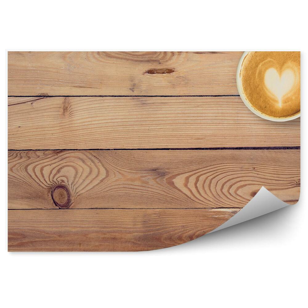 Fototapeta Stół drewniany deski filiżanka kubek kawy pianka