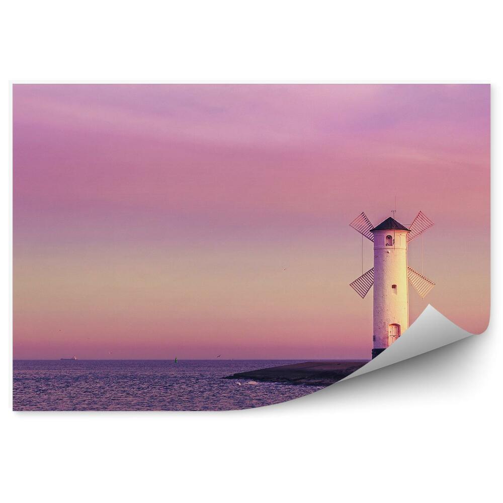 Okleina na ścianę Latarnia morska nad Bałtykiem fioletowe różowe światła