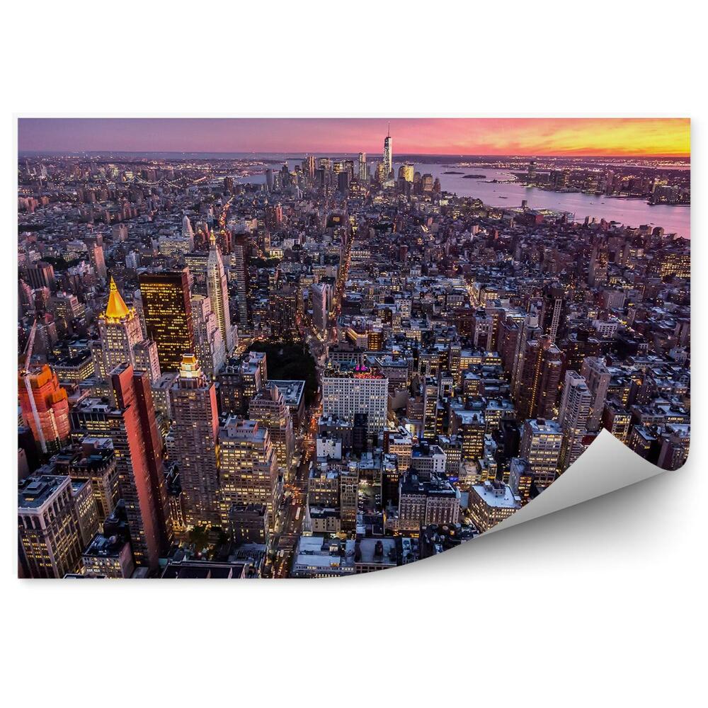 Fototapeta widok z lotu ptaka Nowy Jork zachód słońca światła
