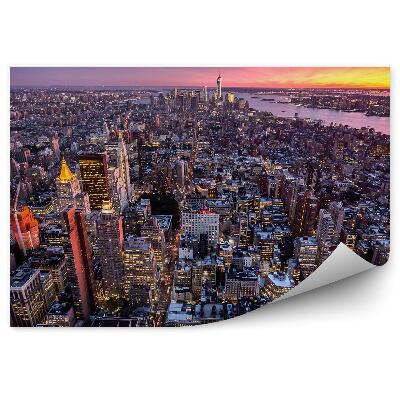 Fototapeta widok z lotu ptaka Nowy Jork zachód słońca światła