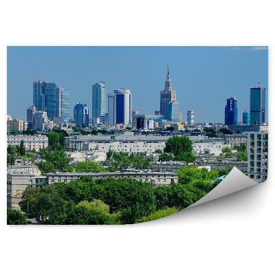 Okleina na ścianę Płac Kultury i Nauki wieżowce drzewa Warszawa niebo