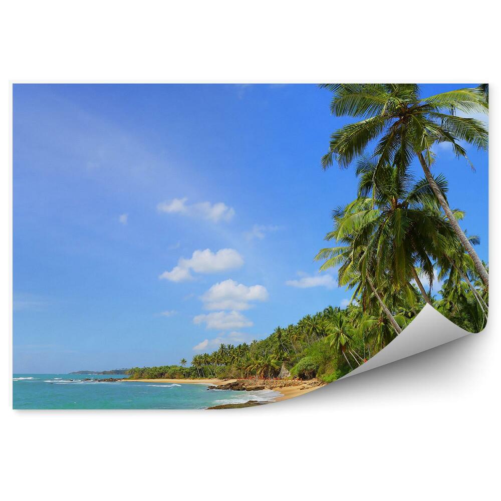 Okleina ścienna Piękna plaża ocean palmy chatki niebo chmury