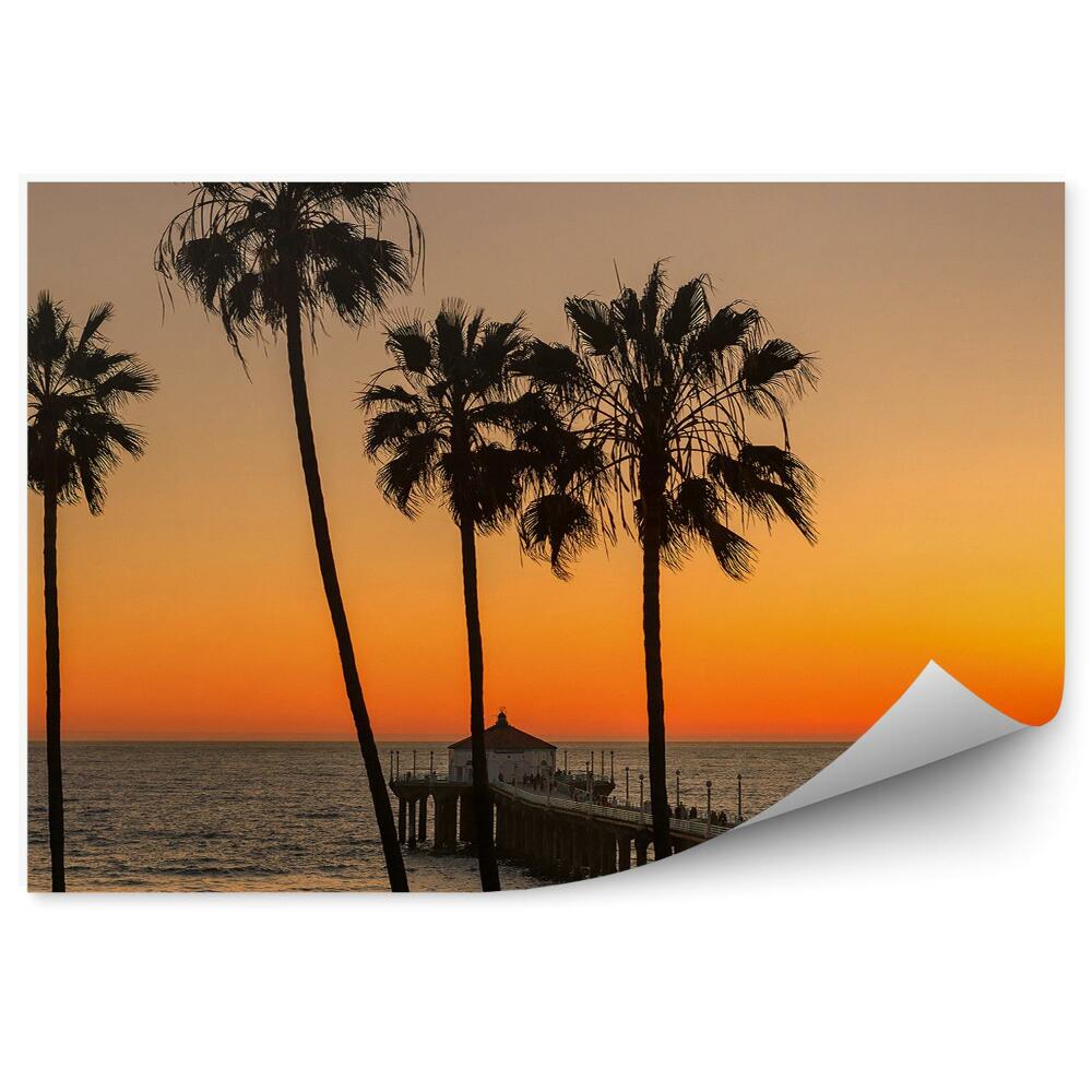 Fototapeta na ścianę Palmy i Manhattan Beach Pier zachód słońca