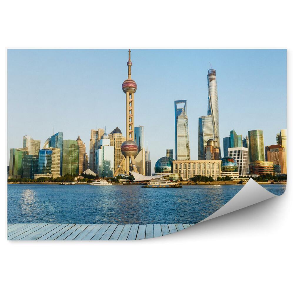 Okleina ścienna Shanghai wieżowce ocean platforma widokowa niebo chmury