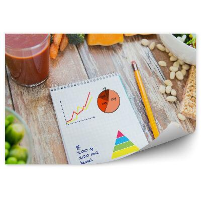 Okleina na ścianę Dojrzałe warzywa sok batonik notatnik