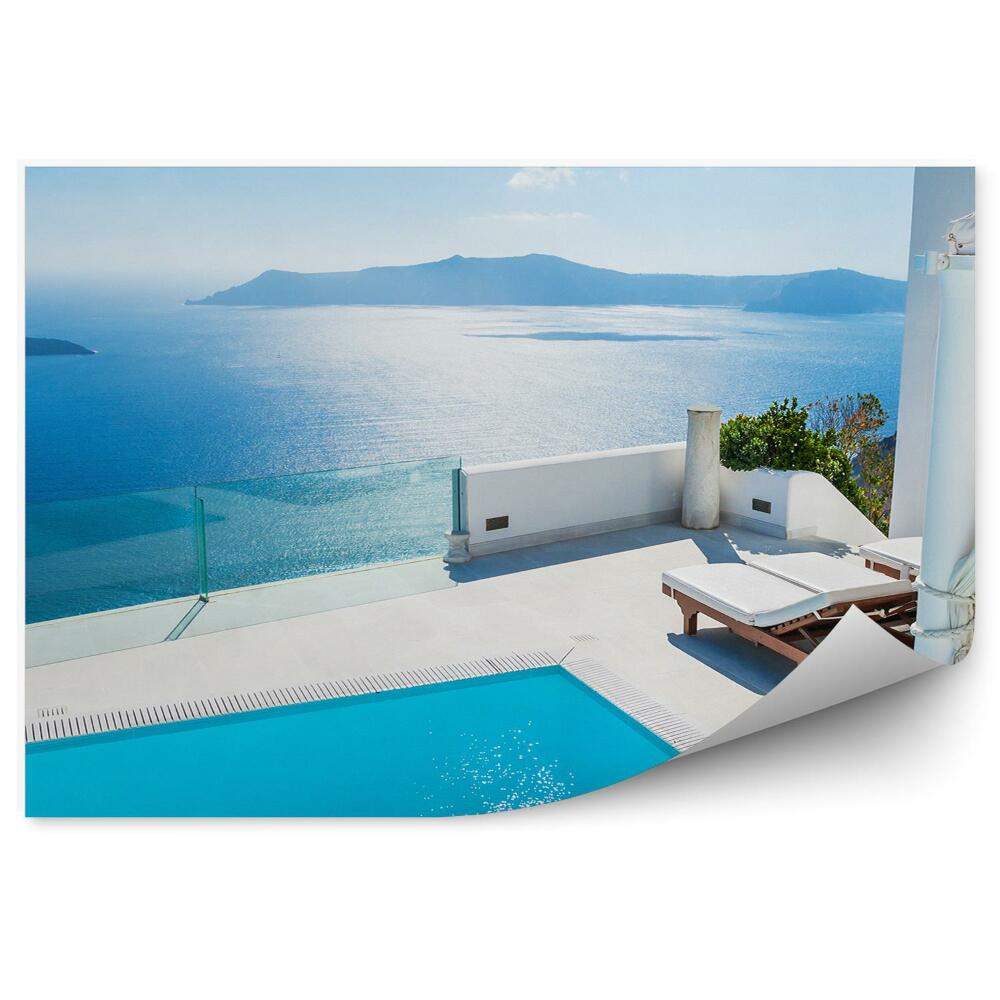 Fototapeta biały architektura morze basen taras chmury Santorini Grecja