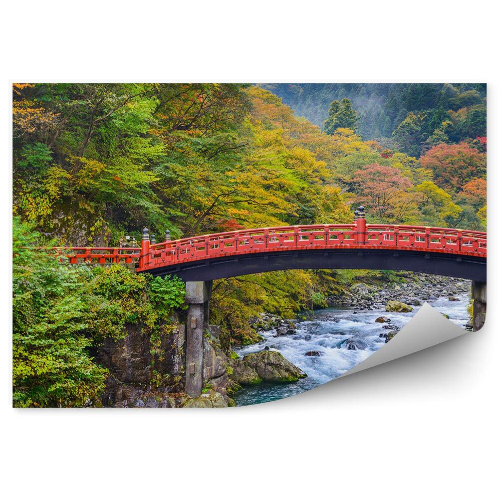 Okleina ścienna Most daiwa japonia rzeka niebo chmury drzewa rośliny natura