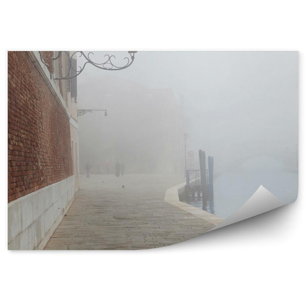 Okleina ścienna Budynki lampy kostka brukowa kanał wenecja poranna mgła