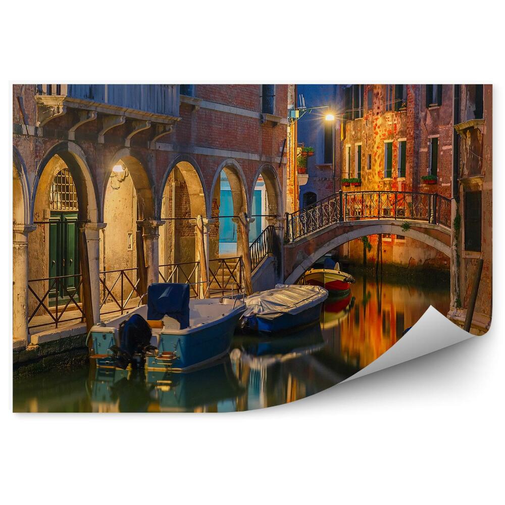 Fototapeta na ścianę noc boczny kanał most Wenecja łodzie
