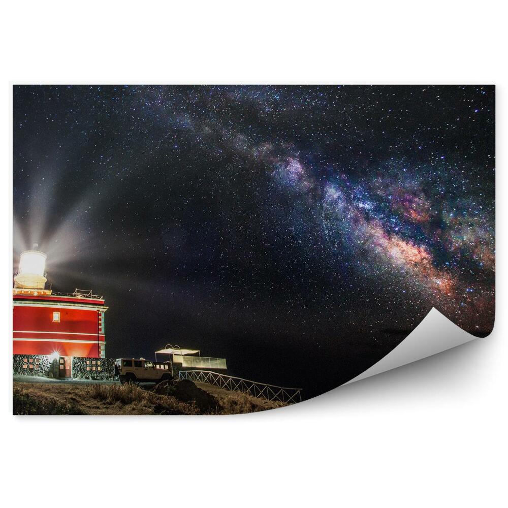 Fototapeta Latarnia samochód skały niebo chmury galaktyka gwiazdy droga mleczna