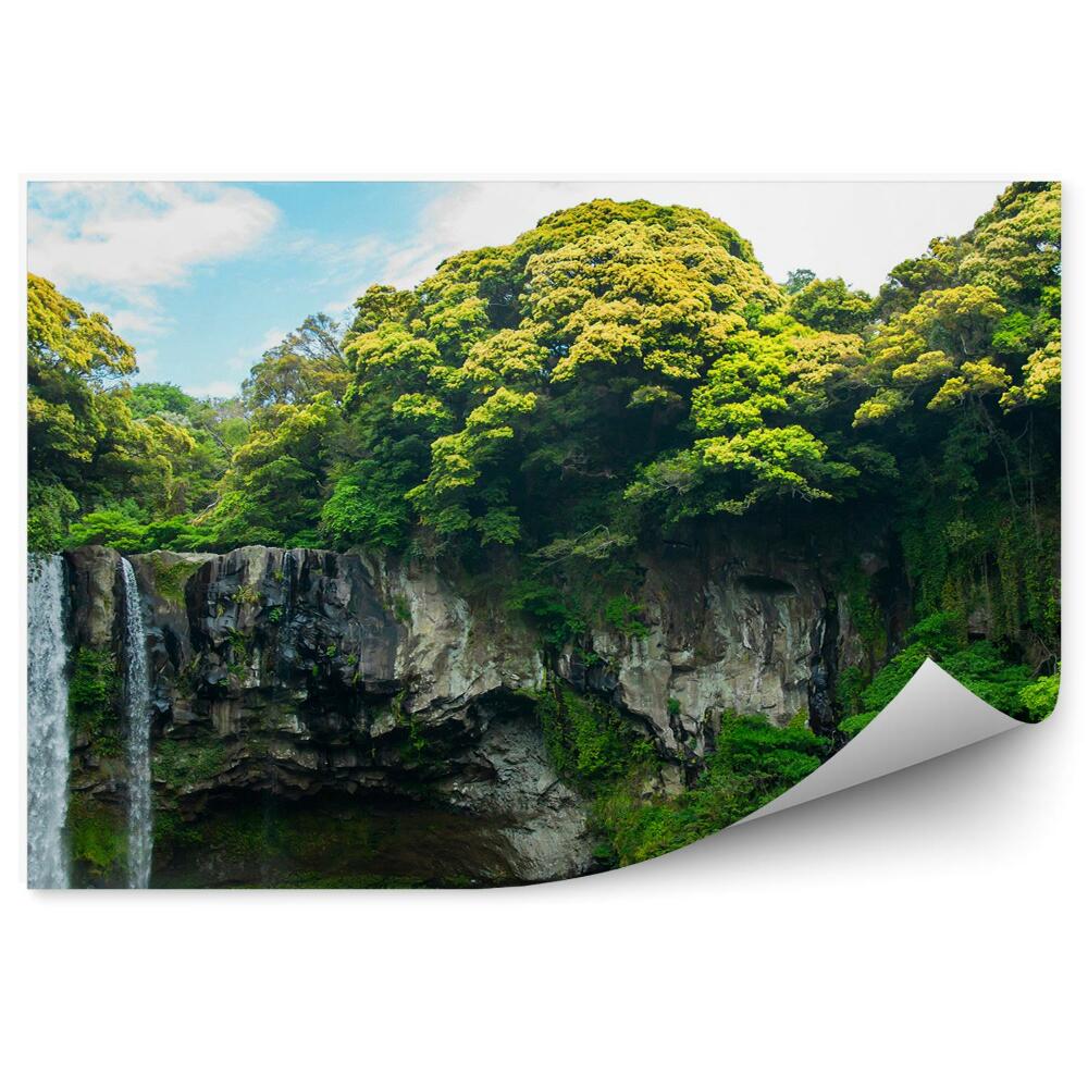 Fototapeta Skały wodospad drzewa rośliny woda niebo chmury
