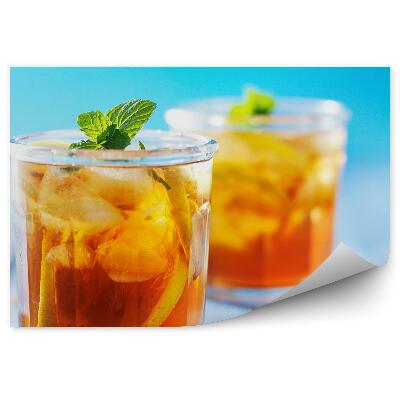 Fototapeta Słodka herbata kubki owoce lód drewno