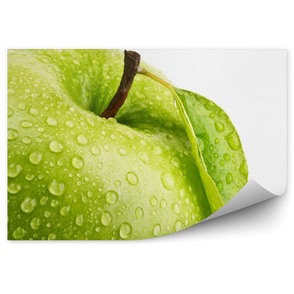 Okleina ścienna Zielone jabłko z kroplami wody listek