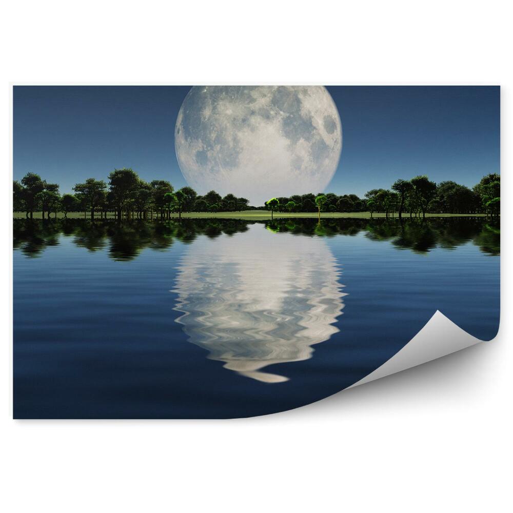 Fototapeta Jezioro cień drzewa zieleń księżyc niebo