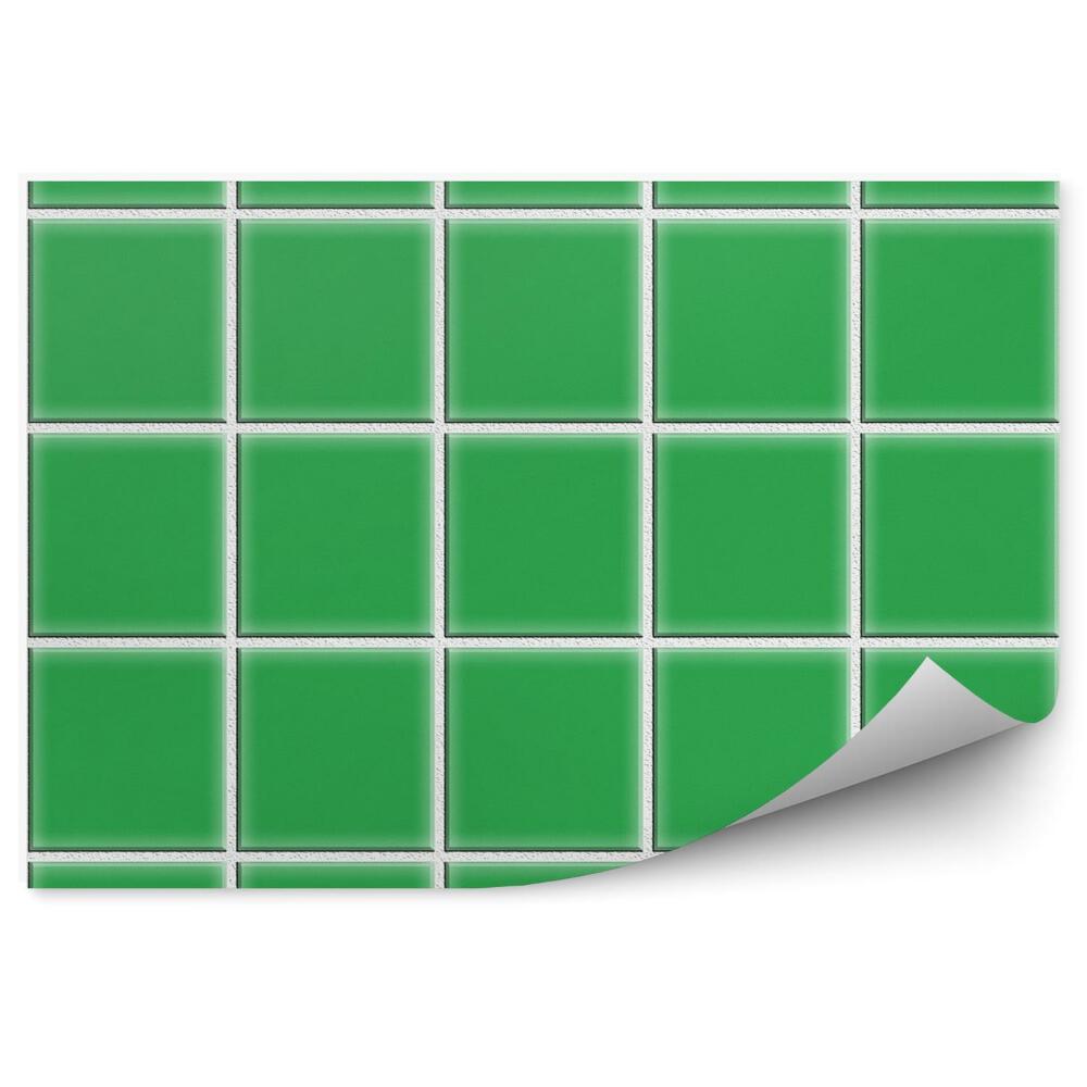 Okleina ścienna Zielone kafelki kratka wzór kostka białe tło