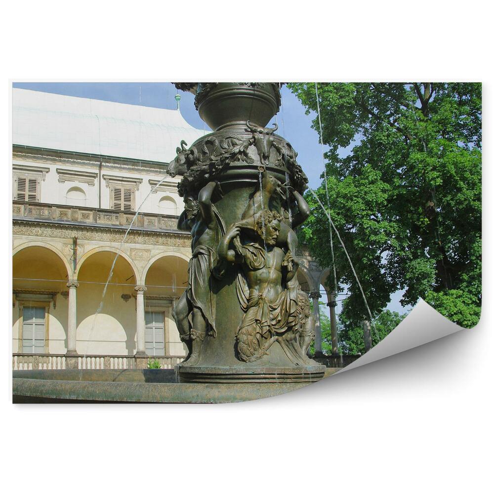 Okleina ścienna Architektura fontanna woda rośliny drzewa