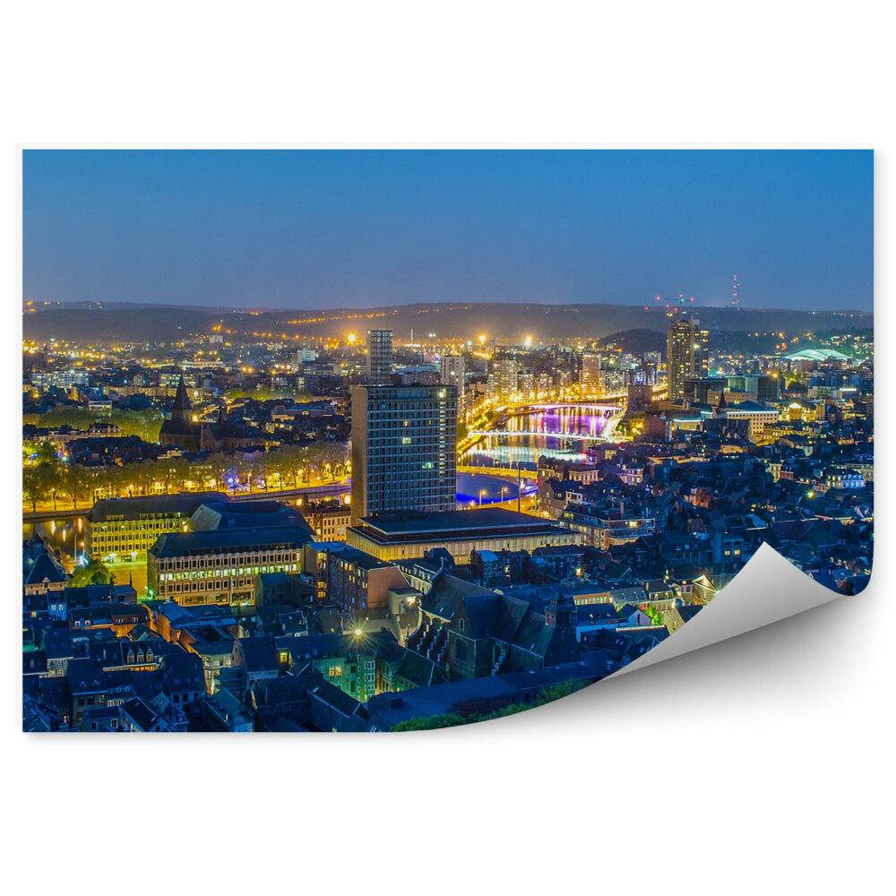 Fototapeta Panorama noc budynki miasto drzewa światła noc belgia