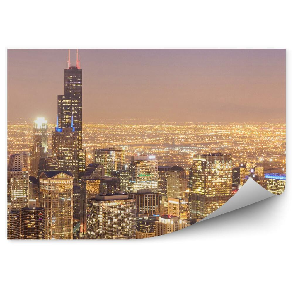 Fototapeta na ścianę widok z lotu ptaka centrum Chicago wieżowce noc światła