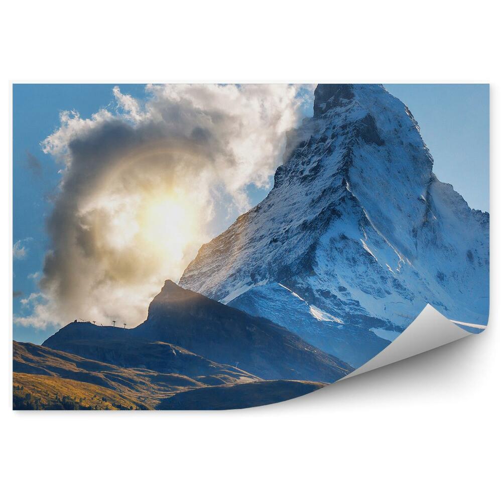 Okleina na ścianę Matterhorn alpy pennińskie niebo chmury rośliny