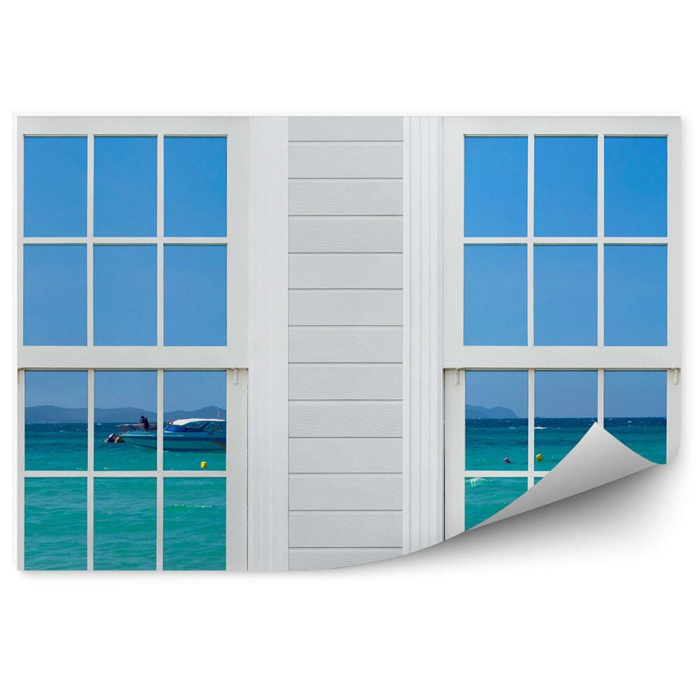 Fototapeta na ścianę Okna z widokiem na morze i motorówkę