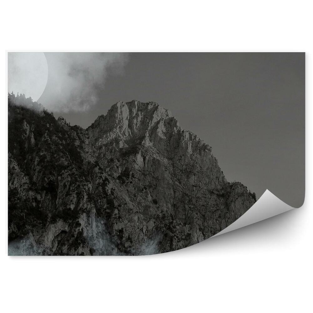 Okleina na ścianę Czarno-biały alpy góry chmury księżyc