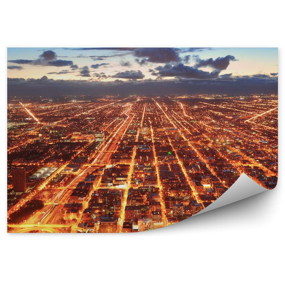 Fototapeta na ścianę widok z lotu ptaka centrum Chicago wieżowce noc światła chmury