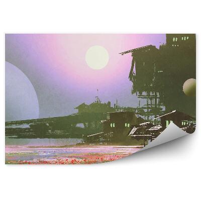 Okleina na ścianę Fabryki przemysł pola kwiaty księżyc sci-fi