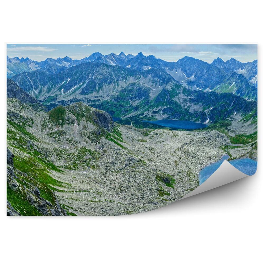 Fototapeta Panorama górska trawa jeziora widok niebo chmury