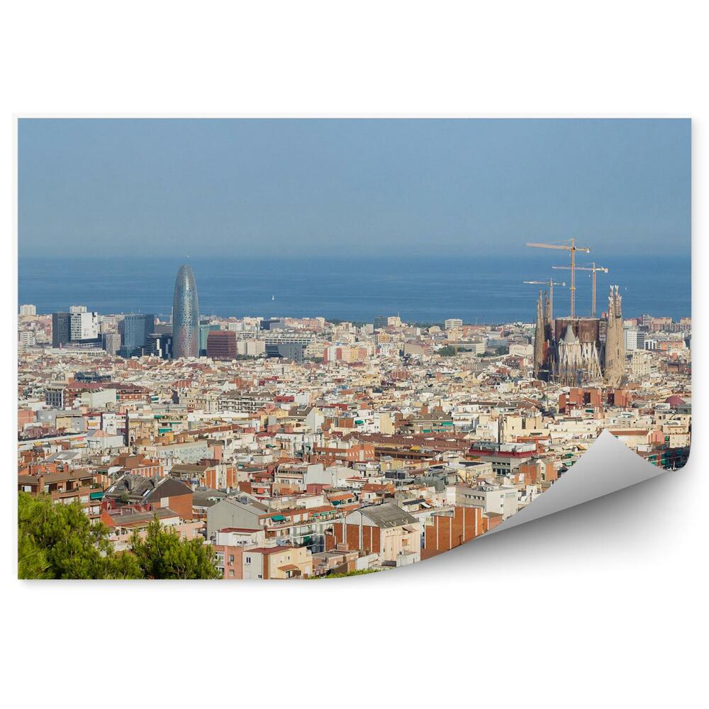 Okleina ścienna widok panorama miasta katedra budynki Barcelona Hiszpania