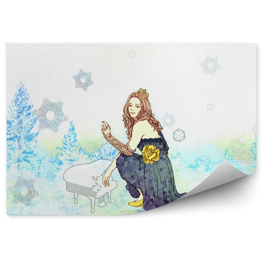 Okleina na ścianę Śliczna dziewczyna fortepian płatki śniegu