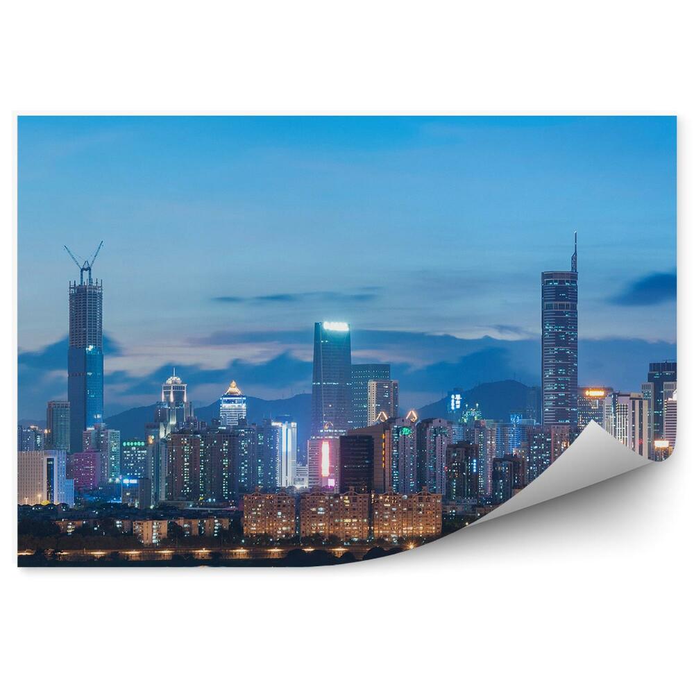 Okleina ścienna Panorama miasta chiny o zmroku woda góry