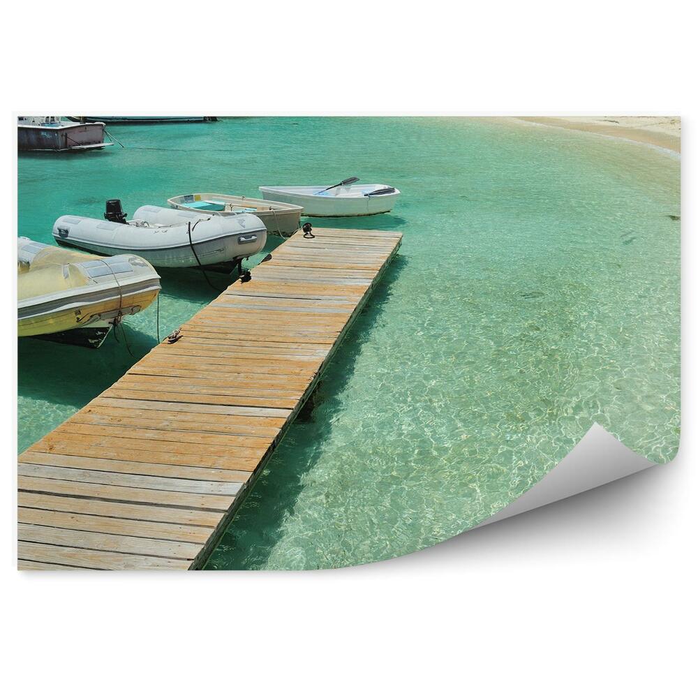 Okleina ścienna Molo łodzie jachty pontony drzewa rośliny plaża ocean morze