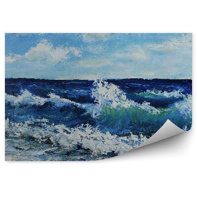 Fototapeta Fale morskie plaża niebo chmury obraz olejny