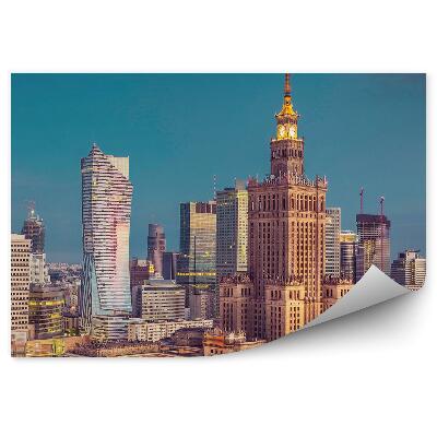 Fototapeta Widok z lotu ptaka centrum warszawy wieżowce niebo