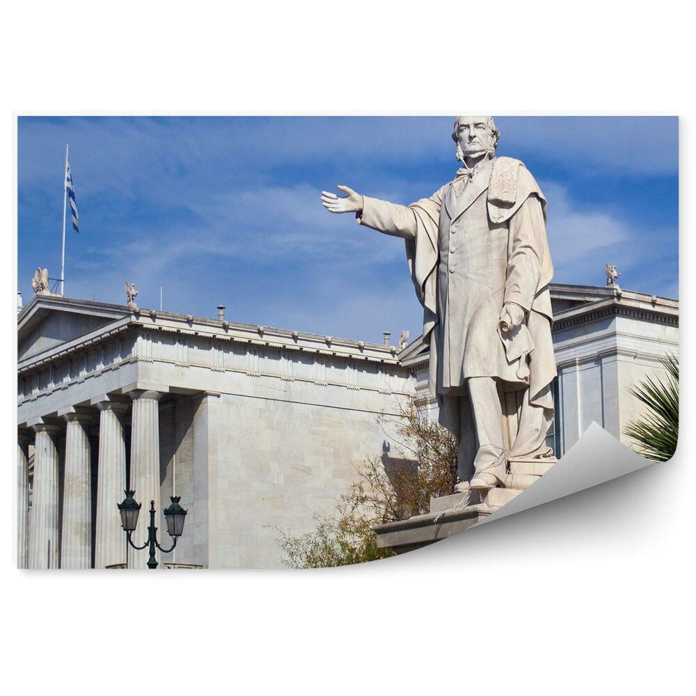 Okleina na ścianę posąg człowieka uniwersytet Ateny palmy niebo