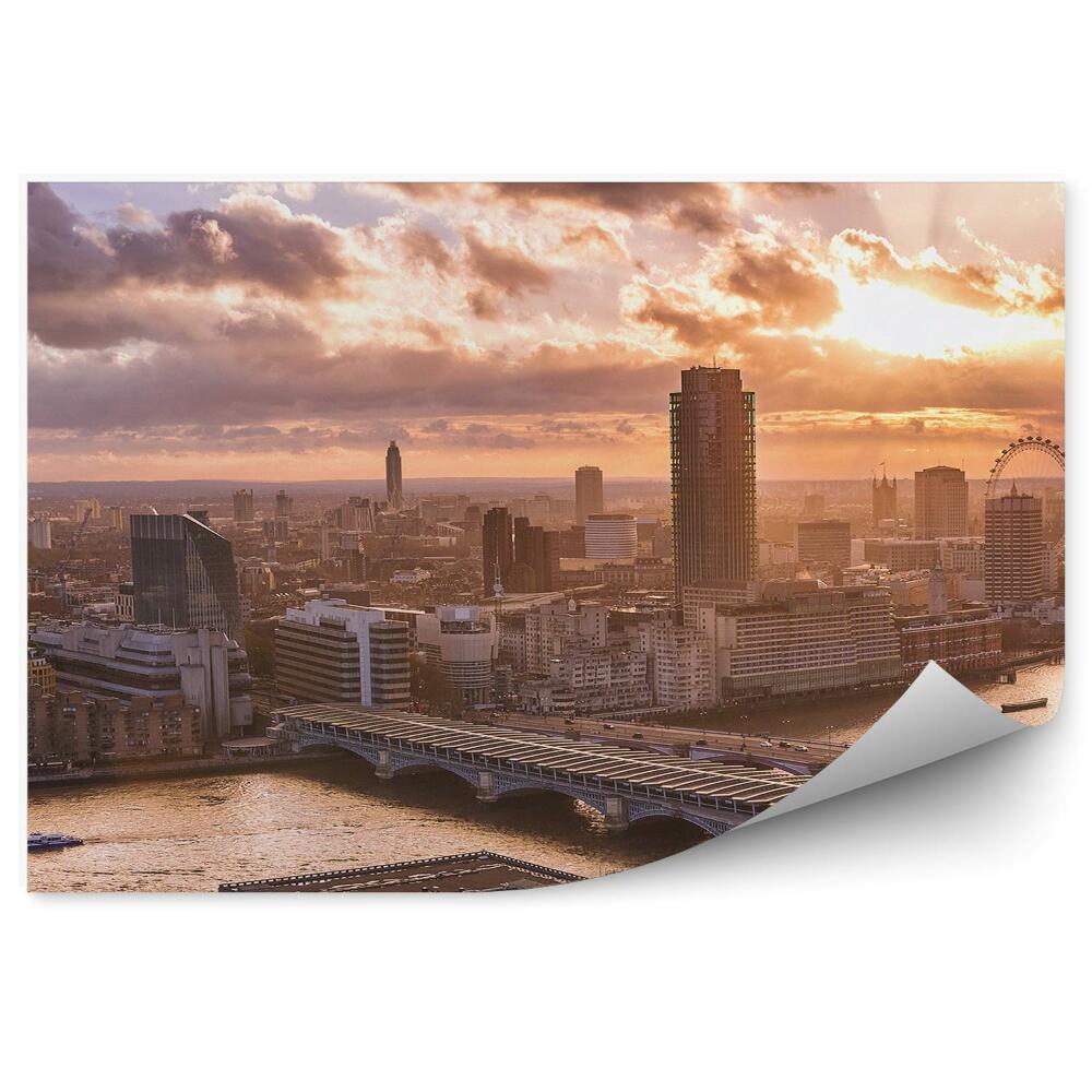 Fototapeta Londyn widok z lotu ptaka panorama miasta zachód słońca chmury