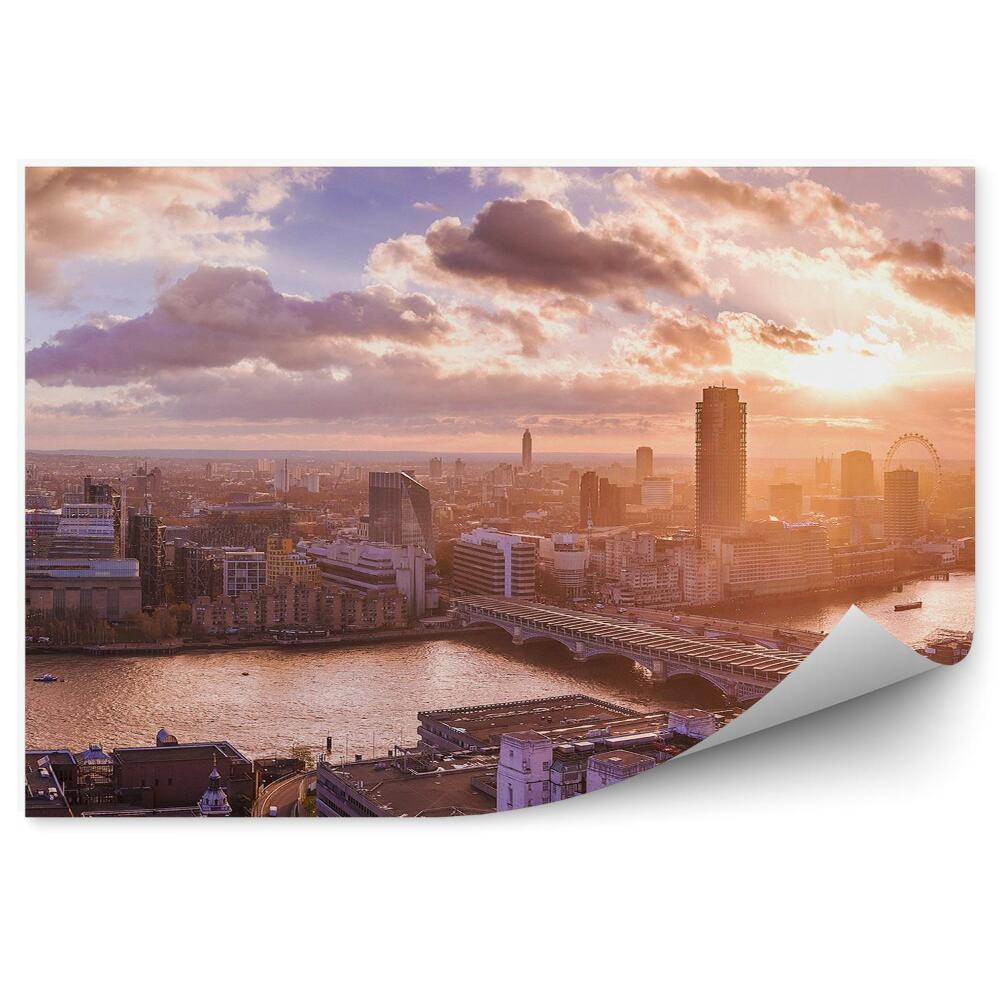 Fototapeta Londyn widok z lotu ptaka panorama miasta zachód słońca chmury