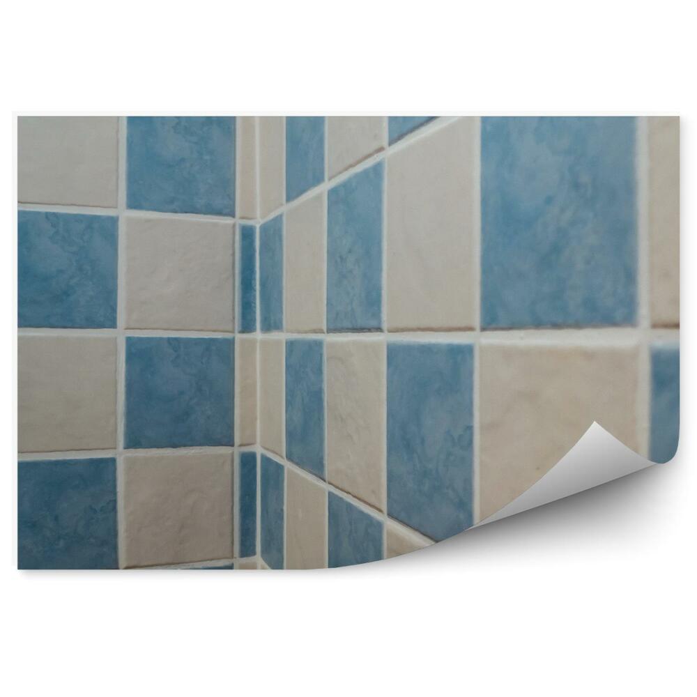 Okleina ścienna Płytki ściana łazienka perspektywa białe niebieskie wzór