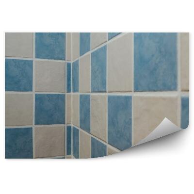 Okleina ścienna Płytki ściana łazienka perspektywa białe niebieskie wzór