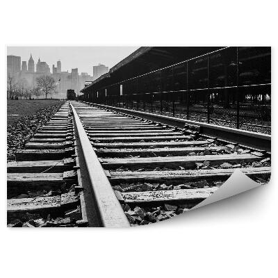Okleina na ścianę Pociągi kolej tory miasto