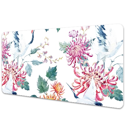 Mata ochronna na biurko Czaple i kolorowe kwiaty